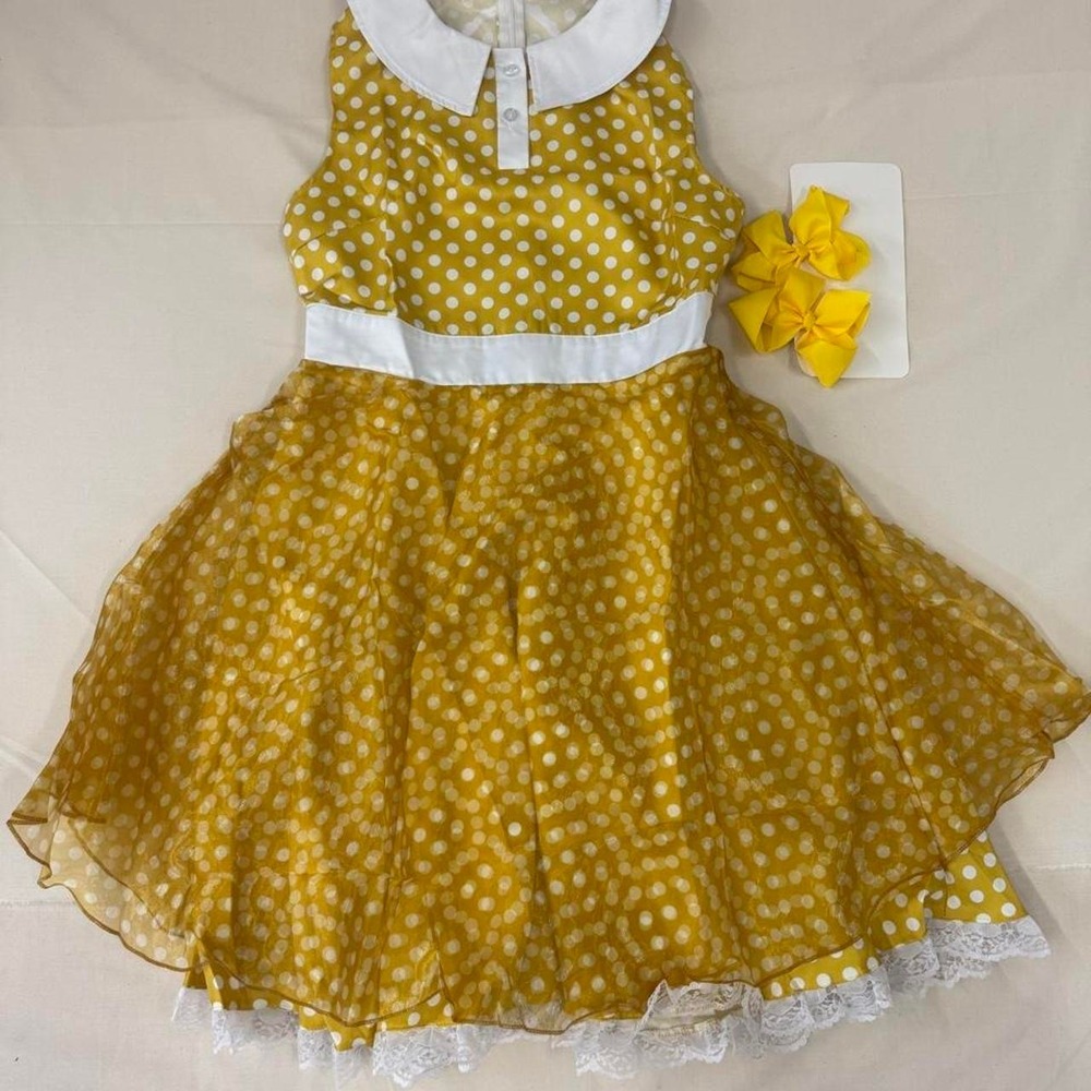 Girls Yellow Polka Dot Party Dress with Matching Hair Bows
